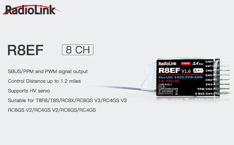 Receiver Sbus 8Ch - Receptor Radiolink R8EF 2.4G de 8
