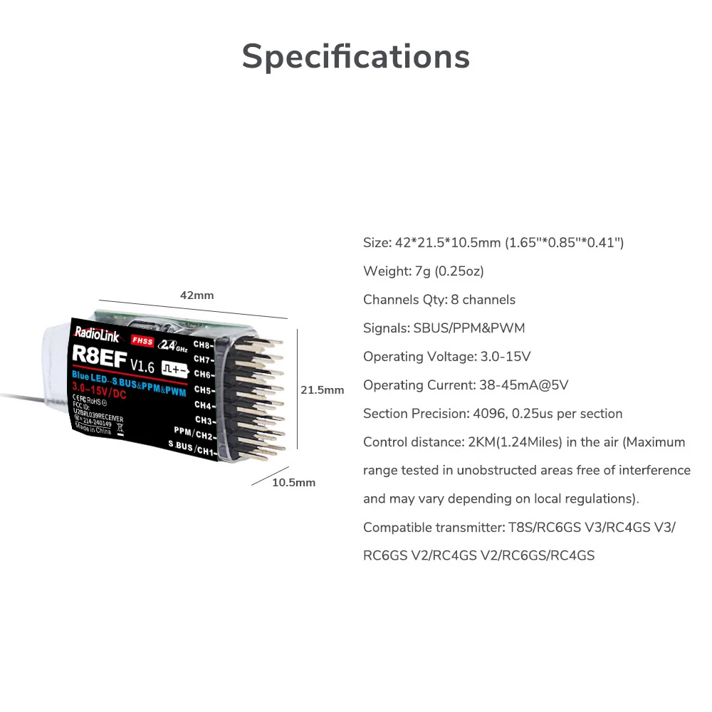 Receptor Radiolink R8EF 2.4G d - Receiver Sbus 8Ch reseña y precio